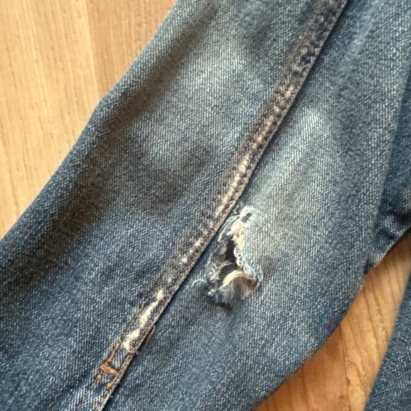 Free People Distressed Denim Jean Jacket Oversized XS (Medium) Dark Wash Trucker - Picture 8 of 12